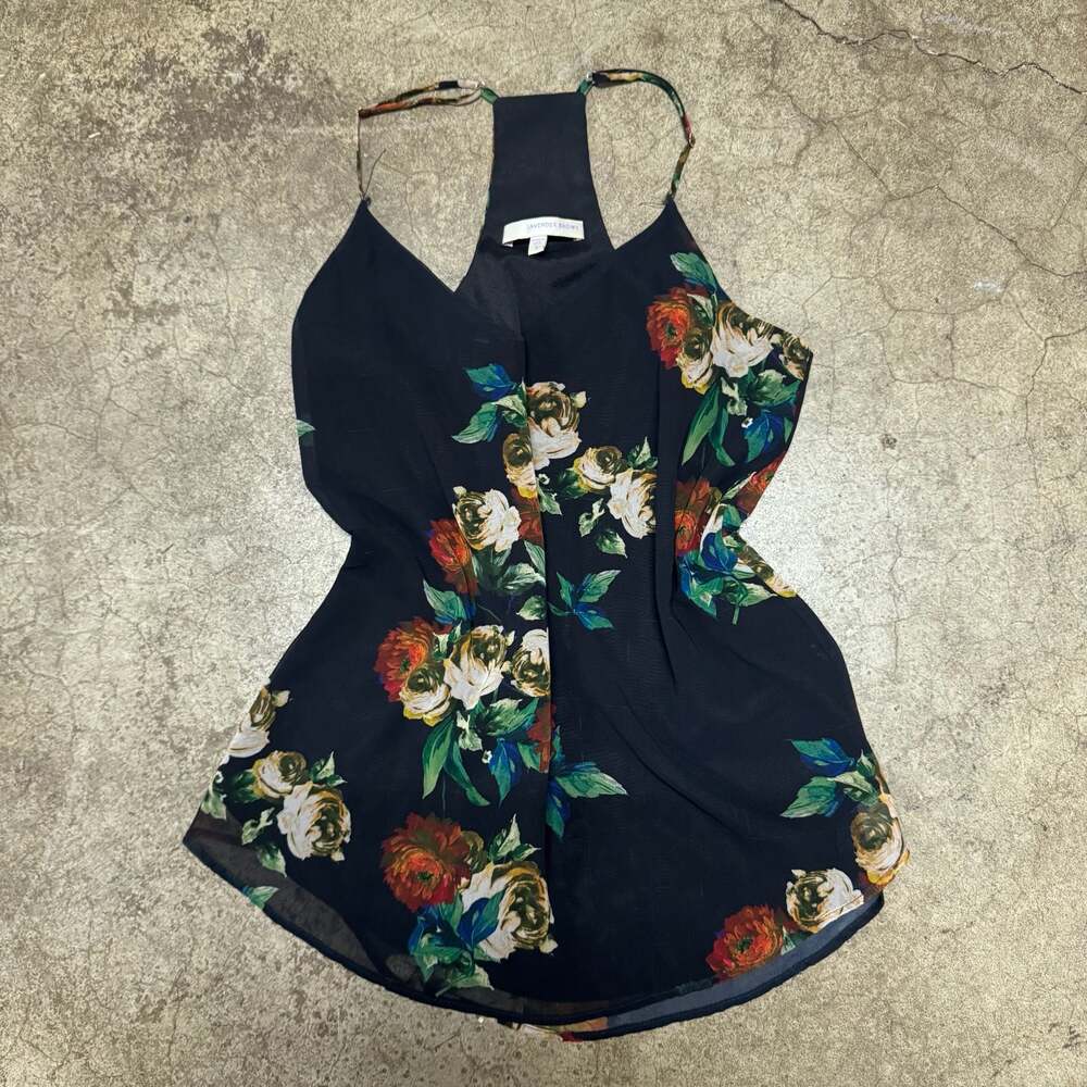 Lavender Brown Black Floral Chiffon Racerback Tank Top Cami Size S